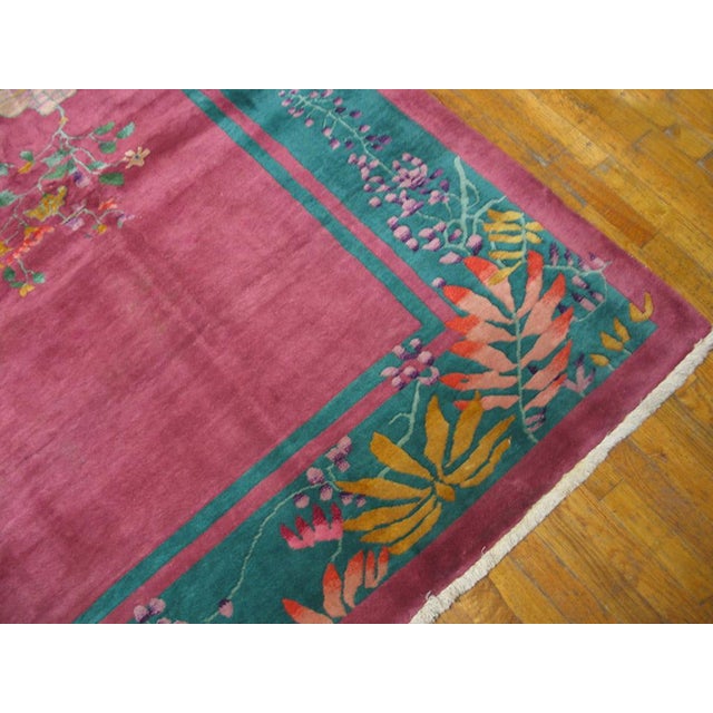 1920s Pink Floral Modern Antique Chinese Art Deco Rug 9' X 11'8" Handknotted Wool Carpet For Sale In New York - Image 6 of 6