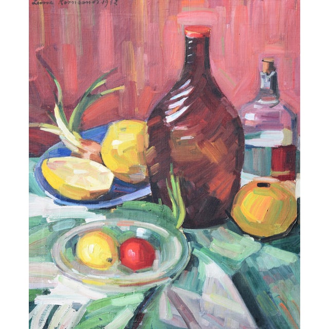 Luise Kornsand, Still Life with Fruits and Bottles, 1942, Oil Painting on Canvas, Framed For Sale - Image 11 of 11