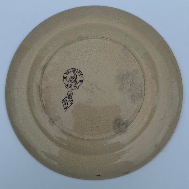 Antique brown transferware plate, part of the "Melbourne" pattern, produced by Gildea & Walker Potteries in Tunstall,...