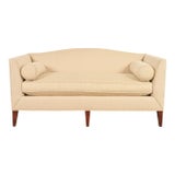 Barbara Barry for Baker Furniture Modern Regency Upholstered Camelback Sofa For Sale