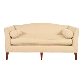 Barbara Barry for Baker Furniture Modern Regency Upholstered Camelback Sofa For Sale