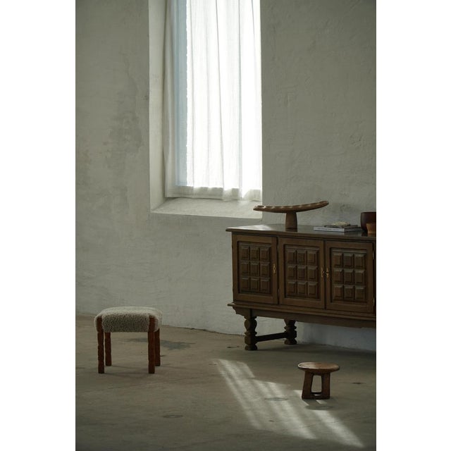 Mid-Century Modern Danish Oak Stools with Lambswool Upholstery from Henning Kjærnulf, 1950s, Set of 2 For Sale - Image 9 of 14