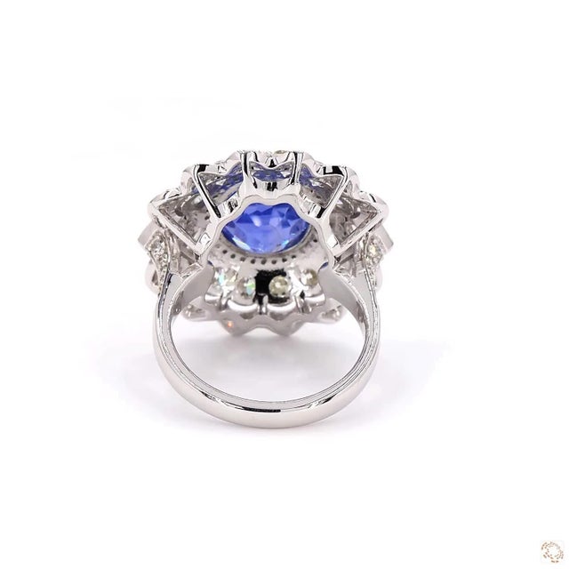 2.58 Carat Old European Cut Diamond Blue Sapphire Gold Ring, Size 6.5 For Sale In New York - Image 6 of 9