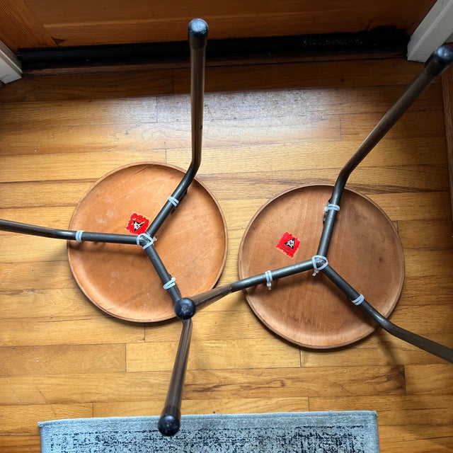 1950s Stalmobler Mid Century Danish 3 Leg Dot Stools Pair Steel Teak MCM For Sale - Image 11 of 18
