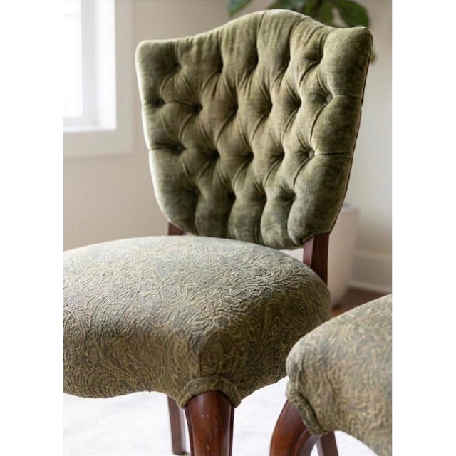 Vintage Compact French Louis XV Style Tufted Velvet Side Chair -Only One Left For Sale - Image 4 of 5