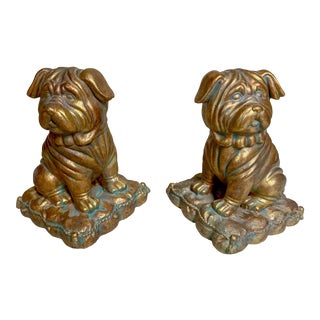 Pair of Borghese Gilt Pug Dog Bookends For Sale