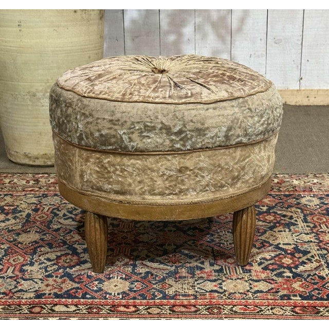 Art Deco Pouf in Beige Fabric, 1930s For Sale - Image 4 of 10