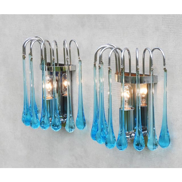 Wall Light in Blue Murano Glass and Chrome by Paolo Venini, 1970s, Set of 2 For Sale - Image 6 of 8