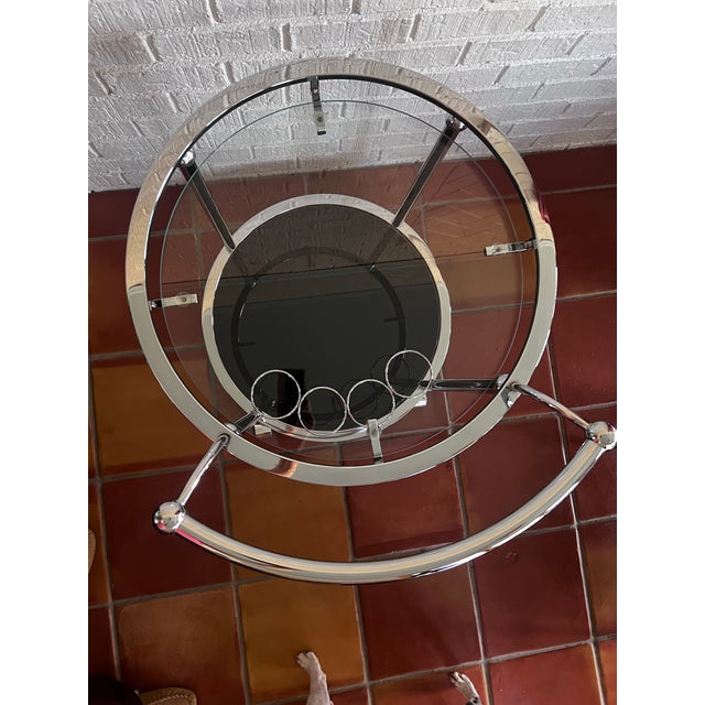 Mid-Century Modern Mid-Century 1970s Chrome and Glass Bar Cart For Sale - Image 3 of 7