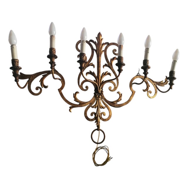 Large Antique Wall Light in Wrought Iron, 1890s For Sale
