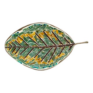 Contemporary Hand Made Glass Mosaic on Michael Aram Molded Nickel Silver Leaf Platter For Sale