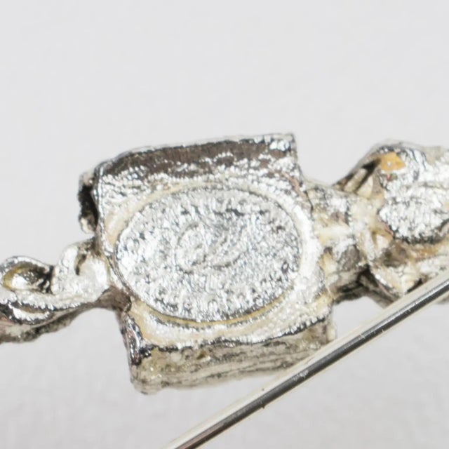 Metal Christian Lacroix Silvered Brutalist Brooch with Multicolor Enamel For Sale - Image 7 of 9