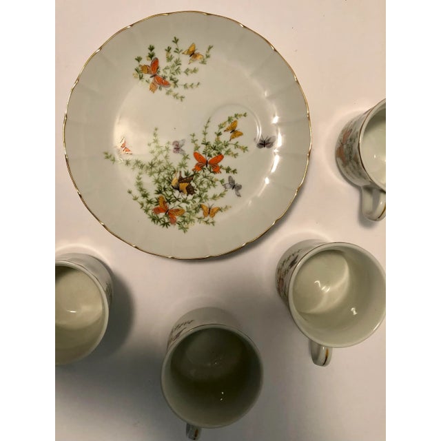 Vintage "Butterfly" Shafford Porcelain Tea Cups and Dessert Plates Set