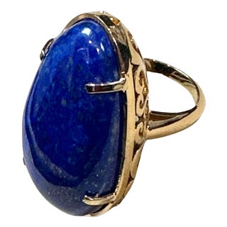 Huge 63 Ct Natural Cabochon Lapis Lazuli Ring in 14 Kt Yellow Gold, Estate For Sale