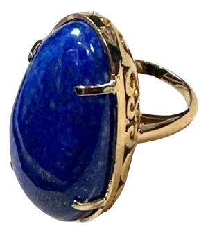 Huge 63 Ct Natural Cabochon Lapis Lazuli Ring in 14 Kt Yellow Gold, Estate