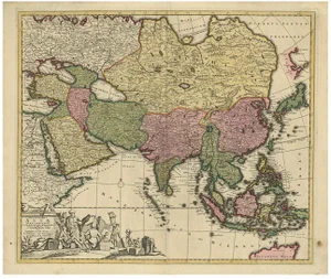 Antique Map of Asia with Northern Portion of Australia Hollandia Nova, 1727