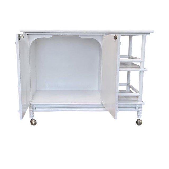 White Vintage Coastal Faux Bamboo Bar Cart / Server For Sale - Image 8 of 9