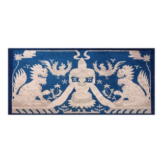 1890s Blue Ivory Lion-Dogs Antique Chinese Peking Rug 2'4" X 5'2" Handknotted Wool Carpet For Sale