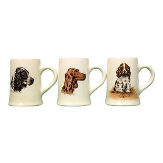 Mid 20th Century Cyril Gorainoff X Abercrombie & Fitch Hand Painted Setter Dog Breeds Ceramic Mugs - Set of 3 For Sale