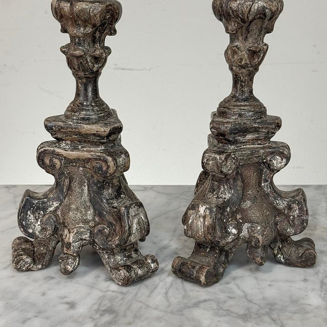 Pair of 18th Century Italian Baroque Silver Gilded Candlesticks For Sale - Image 14 of 18