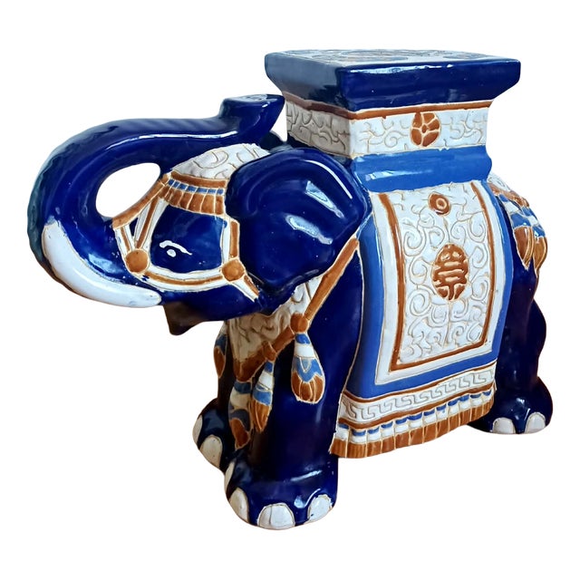 Blue Ceramic Elephant Plant Stand, 1950s For Sale
