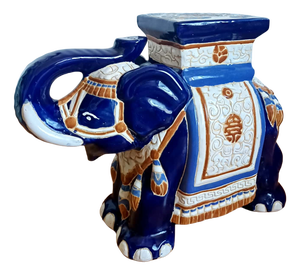 Blue Ceramic Elephant Plant Stand, 1950s