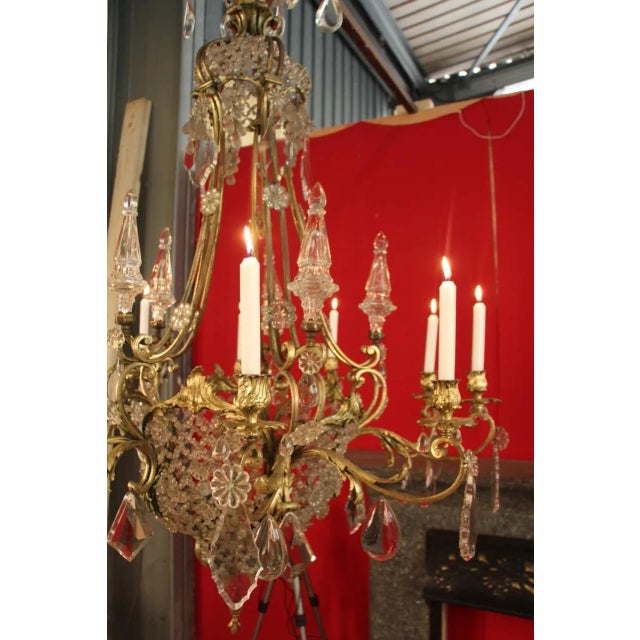 Metal Large Bronze & Crystal 10-Light Chandelier, 19th Century For Sale - Image 7 of 15