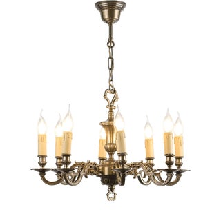 Low Brass 8-Arm Chandelier For Sale
