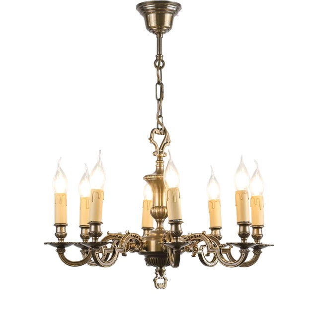 Low Brass 8-Arm Chandelier For Sale