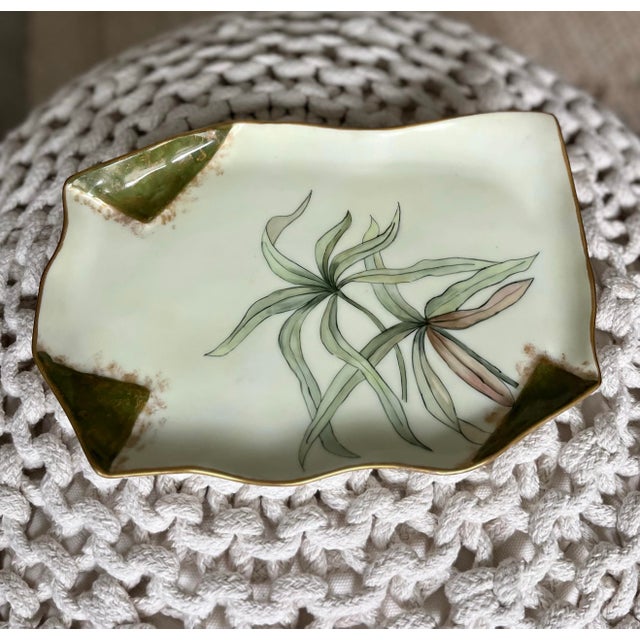 Limoges, France Antique Tressemanes & Vogt Hand-Painted Botanical Porcelain Jewelry Tray, Limoges, France C. Early 1900s For Sale - Image 4 of 12