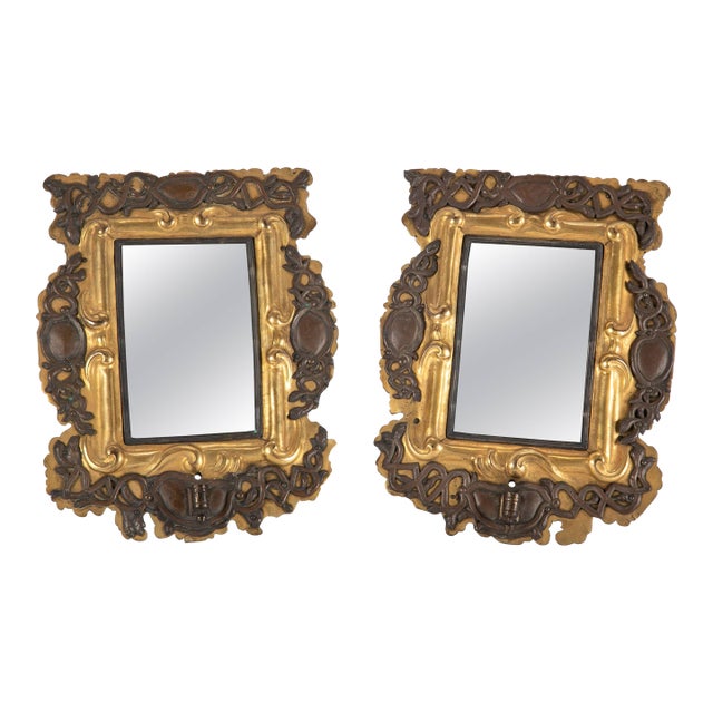 Pair of 18th Century Italian Gilt Brass and Silver Mirrors For Sale