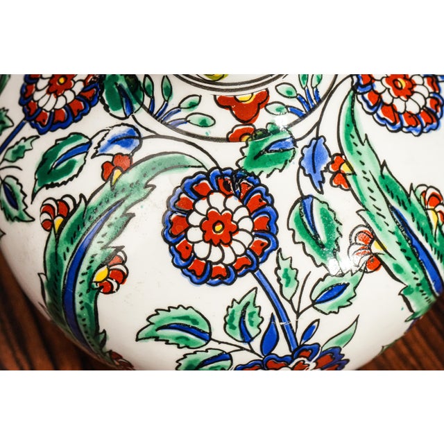 2000 - 2009 Vintage Mediterranean Hand Painted Colorful Rhodish Floral Pattern Ceramic Vase For Sale - Image 5 of 11