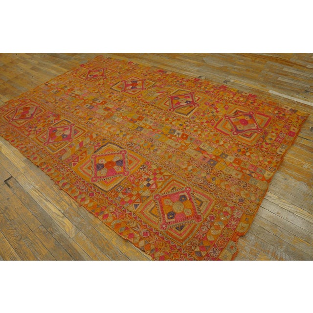 1970s Orange Geometric Vintage Marsh Arab Embroidery Rug 5' 3'' X 8' Knotted Wool Carpet For Sale - Image 11 of 13