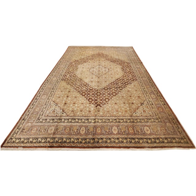 Brown Antique Tabriz Carpet, Handmade Persian Rug in Masculine Gold, Brown and Taupe For Sale - Image 8 of 12