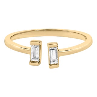14K Yellow Gold Plated Sterling Silver 1/5 Cttw Baguette Diamond Open Band Ring - Size 7 For Sale