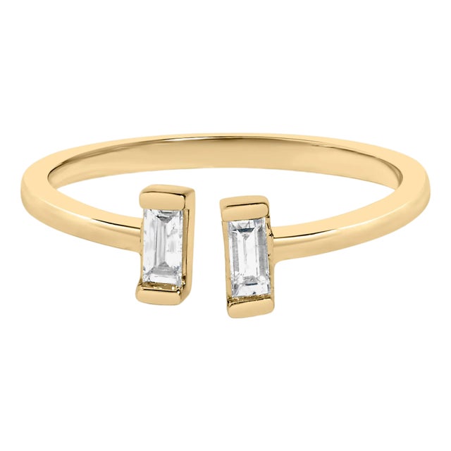 14K Yellow Gold Plated Sterling Silver 1/5 Cttw Baguette Diamond Open Band Ring - Size 7 For Sale