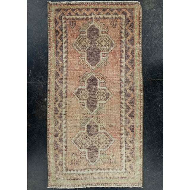 Terra Cotta Turkish Mini Rug Oriental Hand Knotted Vintage Rug 1'10" x 3'6" #11654 For Sale - Image 8 of 8