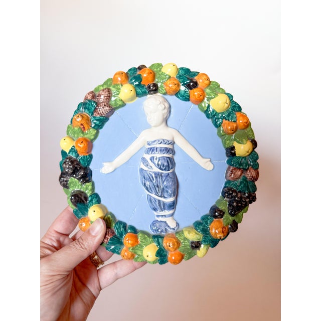 Mid 20th Century 1960s Italian Ceramic Della Robbia Style Wall Plaque For Sale - Image 5 of 5