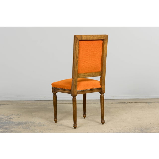 French Louis XVI Style Maple Dining Chairs in Orange Chenille - Set of 8 For Sale - Image 13 of 18