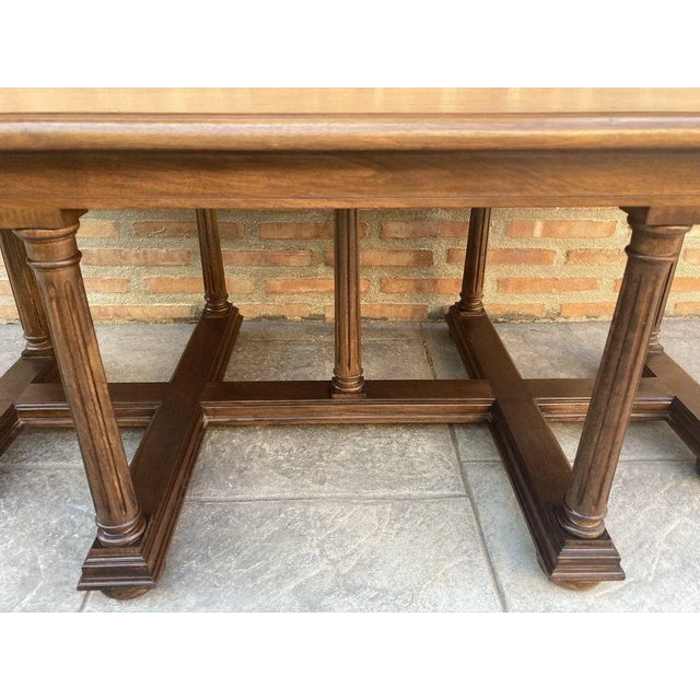 Brown Antique Spanish Carved Church Table or Altar with Wood Stretchers For Sale - Image 8 of 14