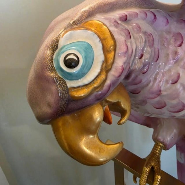 1970s Monumental 57” Oggetti Italy Porcelain Parrot Sculpture – 21lb Hand-Painted Statement Piece – Hollywood Regency For Sale - Image 14 of 16