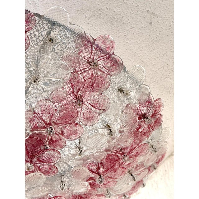 Venetian Transparent and Ametista Flowers Murano Glass Flush Mount in Barovier Style by Simoeng, in Exhibition Piece...