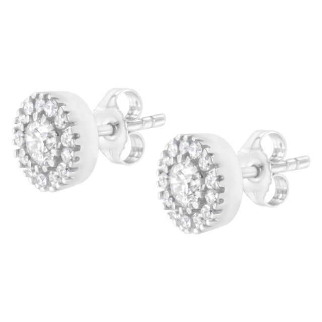 14k White Gold 1 cttw Diamond Halo Stud Earrings (I-J Clarity, I1-I2 Color) For Sale - Image 4 of 6