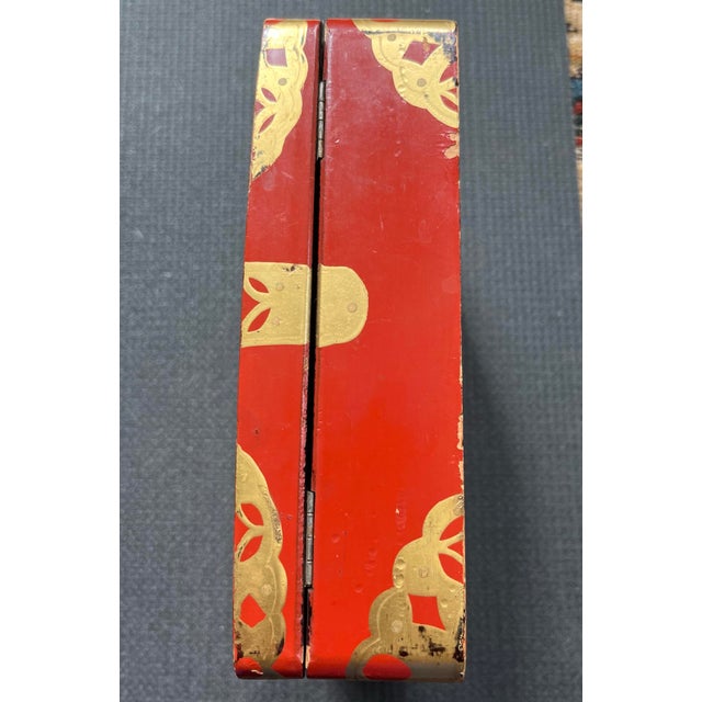 Antique Asian Lacquered Red & Gold Keepsake Box For Sale - Image 10 of 12