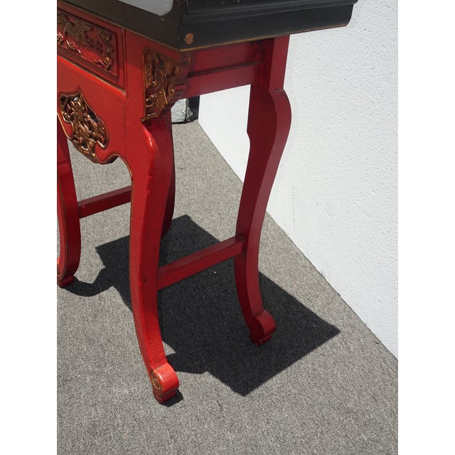 Vintage Chinese Asian Red & Black Lacquer W Gold Trim Side Table, Altar Table For Sale - Image 12 of 16