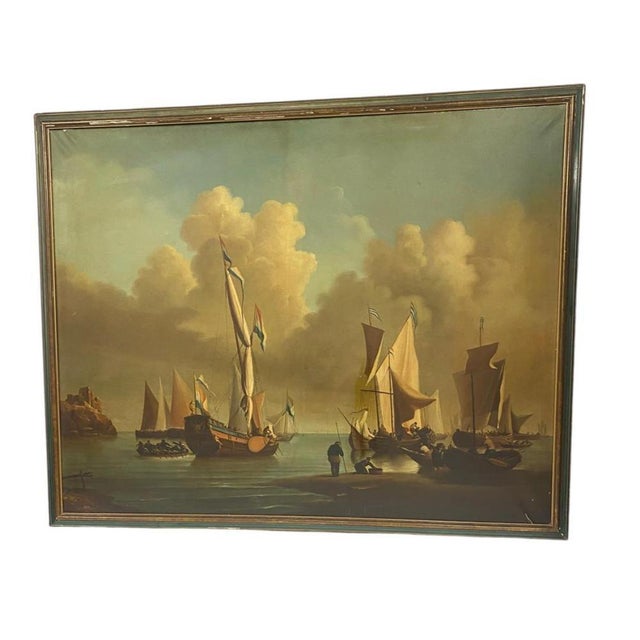 Dutch Maritime Oil Painting Seascape Boat, 1800s, Oil Painting For Sale - Image 6 of 8