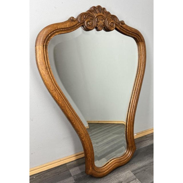 Brown Vintage French Wall Mirror with Ornate Carved Oak Frame For Sale - Image 8 of 8
