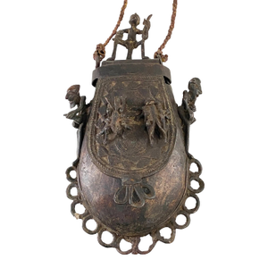 African Unique Old Ashanti Kudo Bronze Tribal Lidded Bag/Container 13" H