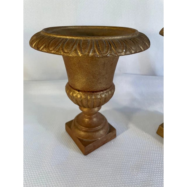 Gold Vintage Cast Iron Gold Jardiniere Urns - a Pair For Sale - Image 8 of 12