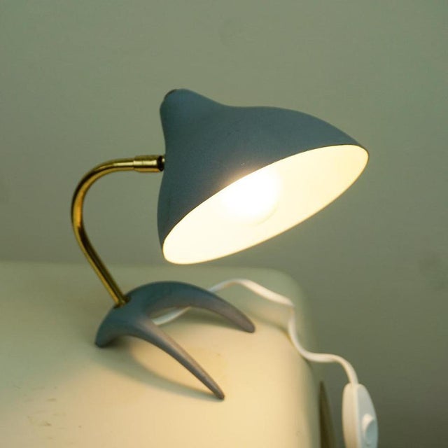 Blue Mid-Century Blue and Brass Crowfoot Table Lamp from Cosack, Germany, 1950s For Sale - Image 8 of 11
